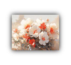 Pintura Lienzo Composición Blanco Y Rojo Con Flores En El S 60x40cm