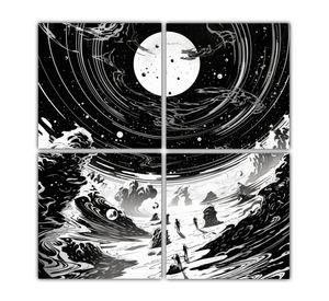 Cuatro Lienzos SciFi Espacio Horrores Linocut 100x100 Cm