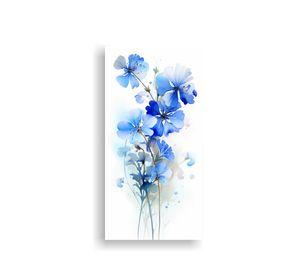 Pintura Abstracta De Flores Geranio Blanco Y Azul 60x120cm