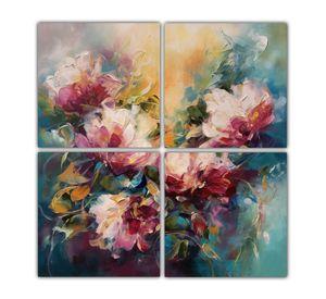 Cuadro Con Flores Abstractas En Bastidor, Pintura 80x80 Cm