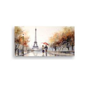 Pareja Joven Caminando Frente A La Torre Eiffel 160x80 Cm