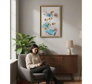 Cuadro Decorativo Diseño Hojas Ginkgo Adorno Relieve Jhn
