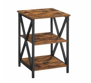 Mesa Lateral Auxiliar Industrial 3 Niveles Melamina y Metal Negro