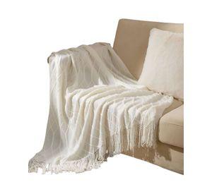 Mantas para sofas camas u oficinas con Flecos 127x152 cm Blanco