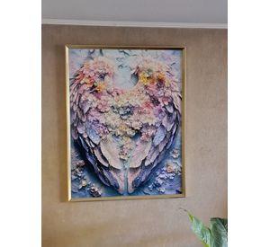 Cuadro Alas Flores Multicolor Diamante Marco Dorado90x70x3cm