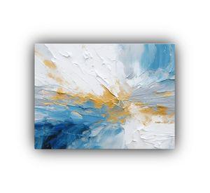 Pintura Abstracta En Azul Y Blanco Con Detalles 90x60cm