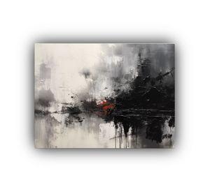 Arte De Pared Expresivo: Pintura Blanco Y Negro Con Salpicad 65x50cm