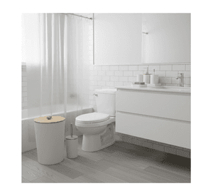 Juego Accesorios Set De Baño 6 Piezas Bambú Cepillo WC Blanco + Cortina De Obsequio