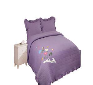 QUILT CUBRECAMA DE VERANO CON FLORES BORDADAS 2 PLAZAS MORADO