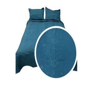 Cubrecama Quilt Verano Bordado King - Azul Flores M568-B
