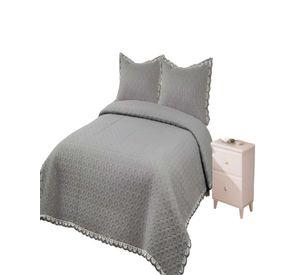 QUILT CUBRECAMA DE VERANO BORDADO 2 PLAZAS GRIS