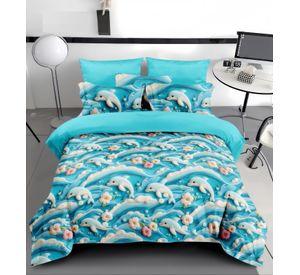 CUBRECAMA DE NIÑO INFANTIL 5D DISEÑO CELESTE DELFINES TF
