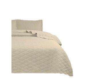 QUILT CUBRECAMA DE VERANO CON POMPONES 2 PLAZAS BEIGE