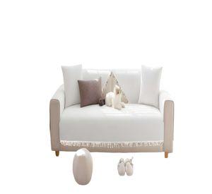 FUNDA DE SOFA DE 5 PIEZAS CON FLECOS BLANCO