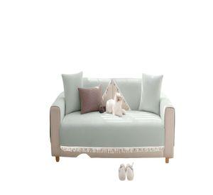 FUNDA DE SOFA DE 5 PIEZAS CON FLECOS VERDE MENTA