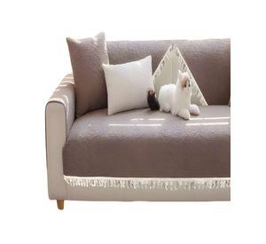 FUNDA DE SOFA DE 5 PIEZAS CON FLECOS CAFÉ