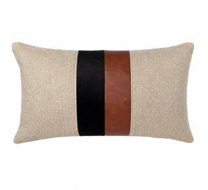 Funda Cojin Decorativo Diseño Lino Cafe Negro Ecocuero 80x40