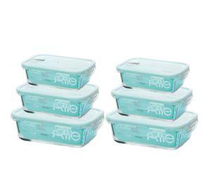 Pack 6 Taper De Vidrio Contenedor Hermetico Rectangular 3 Tamaños