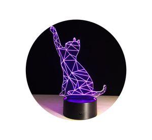 Lámpara Led 3d Gato Patita Base Negra con App