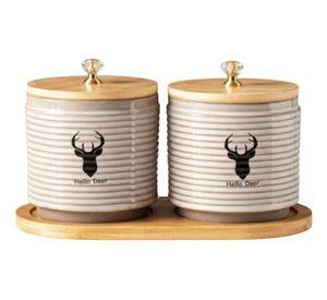 Juego 2 Frasco Decorativo Contenedor Tapa Bambú Base Jhn