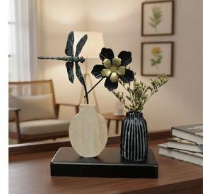Set Decorativo Doble Vaso Minimalista Flor Libélula AJ
