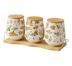 Set 3 Frasco Organizador Floral Contenedor Base Bambú Jhn