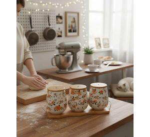 Set 3 Frasco Organizador Floral Contenedor Base Bambú Jhn