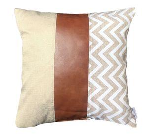 Cojin Decorativo EcoCuero ZigZag Crema y Blanco 50x50 Relleno