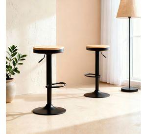 Pack 2 Taburetes Aron Regulable Pisos Bar Asiento De Madera Negros