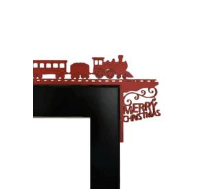 Decoración de puerta navideña trenes