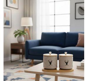 Juego 2 Frasco Decorativo Contenedor Tapa Bambú Base Jhn