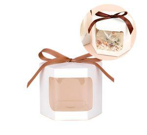 20 Cajas Regalo Hexagonal Blanca Visor Frontal 10x10x10 Cm