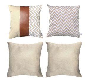 PACK 4 COJINES DECORATIVOS ECOCUERO ZIGZAG CREMA 45X45