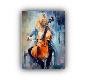 Pintura Decorativa: Hermosa Joven Rubia Tocando 20x30cm