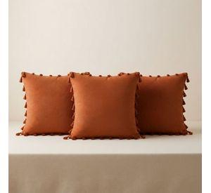 Pack 3 Fundas Para Cojín 45x45 cm Decorativas Con Borlas Café