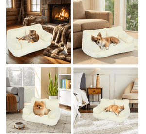 Cama Sofá Relajante Para Mascotas M Beige Lavable y Ortopédica