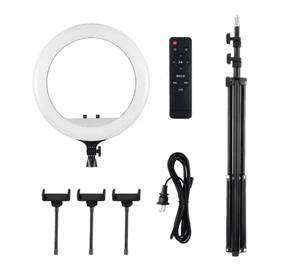 ARO DE LUZ CON TRIPODE EXTENSIBLE TRIPLE SOPORTE CELULAR 56 CM