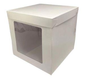 Pack 5 Caja Torta Cubo Ventana Cartulina Blanca 25x25x25cm
